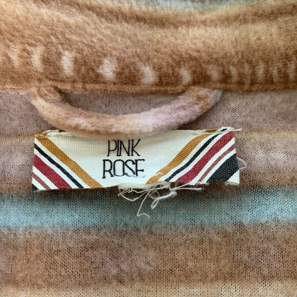 Pink Rose Fleece Shirt Women’s XL Aztec Geometric Pattern Button Up Brown Blue - Picture 4 of 9